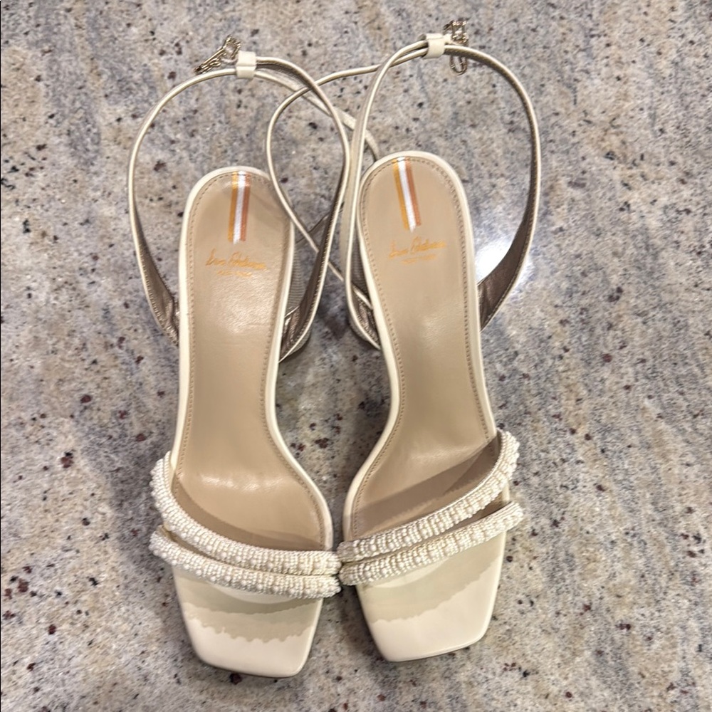 Sam Edelman Cream Heels with Square Toe and Minimalist Design